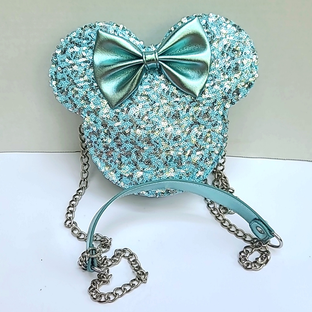 New Disney Parks Arendelle Aqua Blue Sequin Minnie Loungefly Crossbody Purse Bag